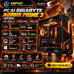 PC AI GIGABYTE AORUS PRIME 3 (AP351) (Ryzen 5 9500F | RAM 16GB | 1TB SSD | RTX 5060 Ti | Air Cooler ARGB | Wifi7 | Win11 | Đen)
