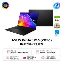 Laptop ASUS ProArt P16 H7607BA-SE016W (NVIDIA RTX Spark N1X | NVIDIA Blackwell RTX | 16 inch 4K | OLED | 64GB | 1TB | Windows 11 | Đen)