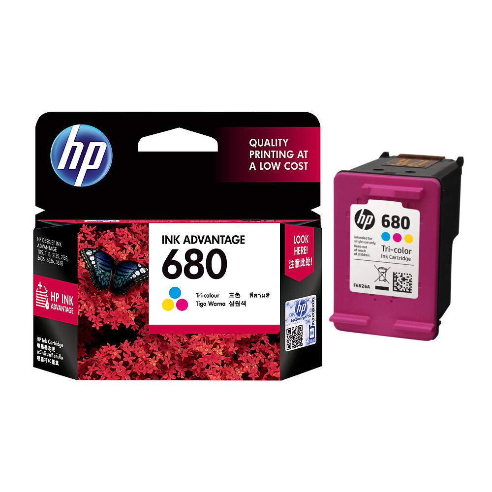 Mực in phun màu HP 680 Tri-color Original Ink Cartridge dùng cho máy HP DeskJet 3775 / 5075 (F6V26AA)