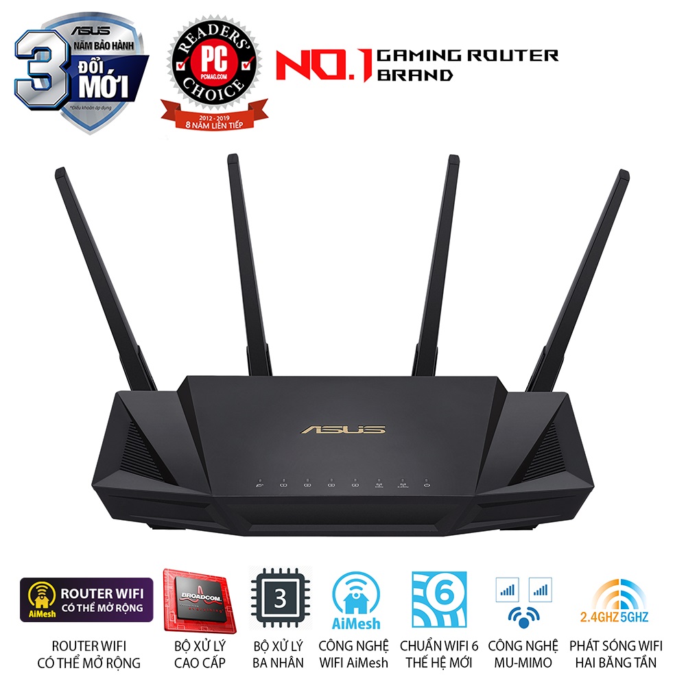 ASUS RT-AX58U V.2 (GAMING ROUTER) WIFI AX3000 2 BĂNG TẦN,ROUTER WIFI CÓ THỂ MỞ RỘNG, WIFI 6 (802.11AX), AIMESH WIFI MESH, MU-MIMO, AIPROTECTION, USB 3.1