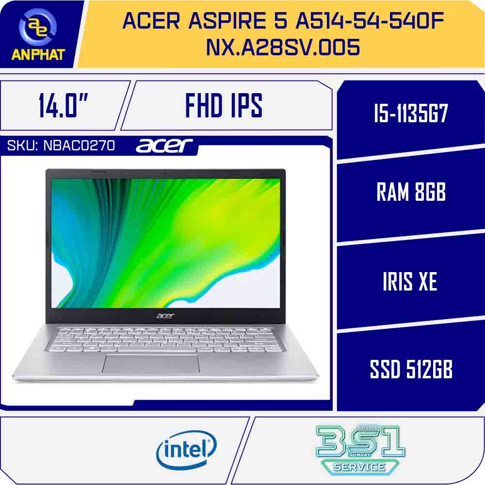 Laptop Acer Aspire 5 A514-54-540F NX.A28SV.005 (Core i5-1135G7/RAM 8GB ...
