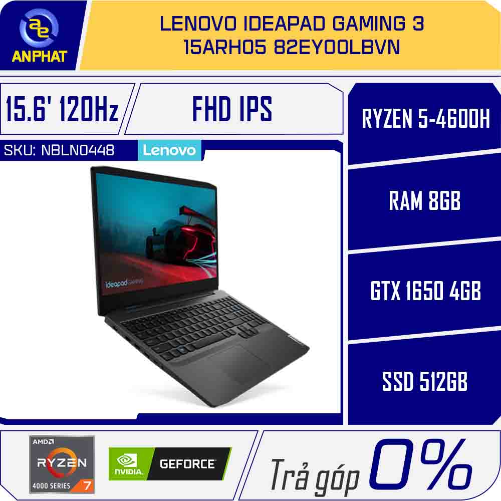 Laptop Lenovo IdeaPad Gaming 3 15ARH05 82EY00LBVN (Ryzen 5-4600H | 8GB | 512GB | GTX 1650 4GB | 15.6 inch FHD | Win | Đen)