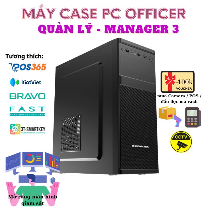 PCAP Office Manager 3 (I3-10105 | 8GB RAM | SSD 480GB | Intel UHD 630) - Bộ case máy tính giám sát tính tiền giá rẻ tối ưu tốc độ nhanh nhất dành cho Quản lý showroom siêu thị