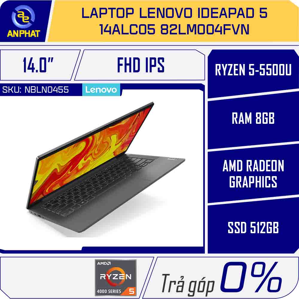 Laptop Lenovo IdeaPad 5 14ALC05 82LM004FVN (Ryzen 5-5500U | 8GB | 512GB | AMD  Radeon