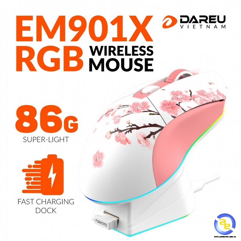 Chuột DareU EM901X RGB Superlight Wireless Pink