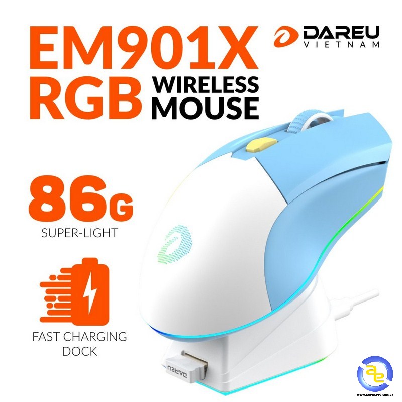Chuột DareU EM901X RGB Superlight Wireless White Blue