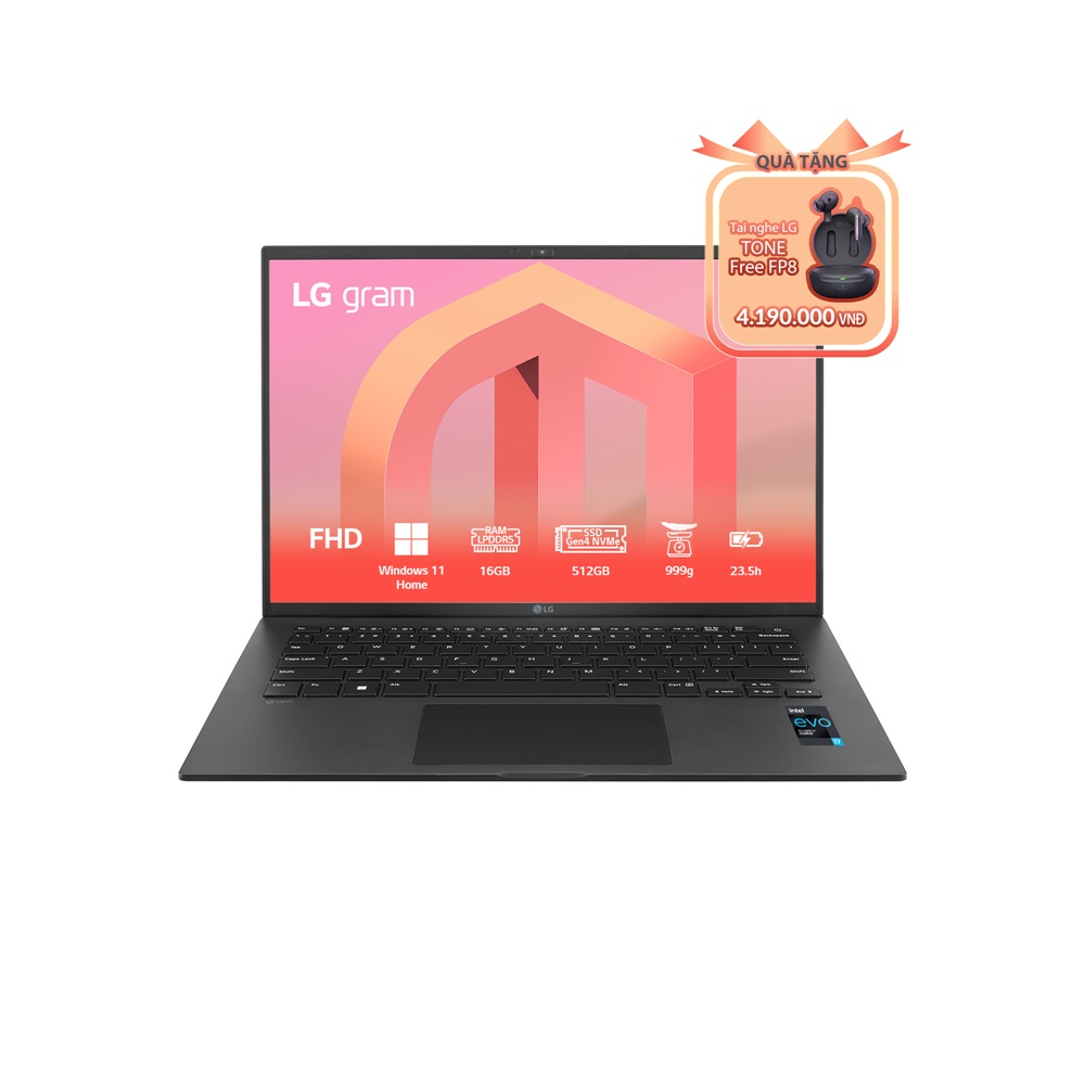 Laptop LG Gram 2022 14Z90Q-G.AH75A5  (Core™ i7-1260P | 16GB | 512GB | Iris Xe Graphics | 14 inch WUXGA | Win 11 Home Plus | Black)