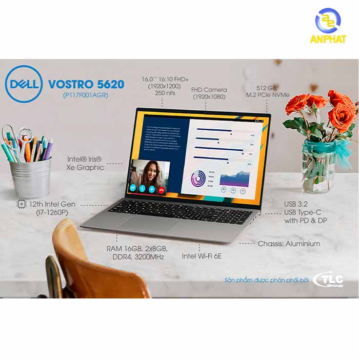 Laptop Dell Vostro 5620 P117F001AGR - laptop 16 inch siêu mỏng nhẹ