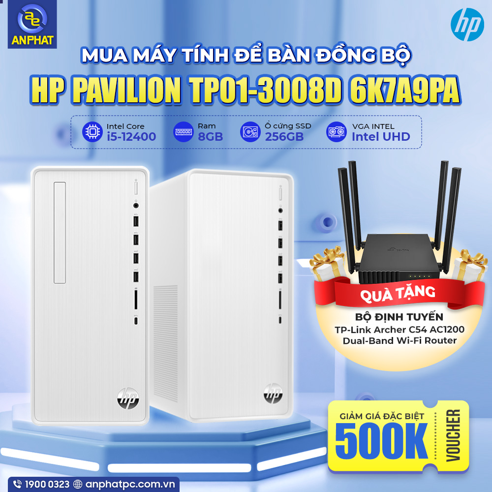 Máy Tính Để Bàn Đồng Bộ HP Pavilion TP01-3008d 6K7A9PA (Core™ i5-12400 | 8GB | 256GB | Intel® UHD | Win 11)