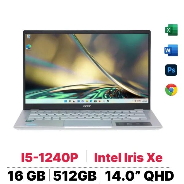 Laptop Acer Swift 3 SF314-512-56QN NX.K0FSV.002 (Core i5-1240P | 16GB | 512GB | Intel Iris Xe | 14 inch QHD IPS | Win 11 | Bạc)