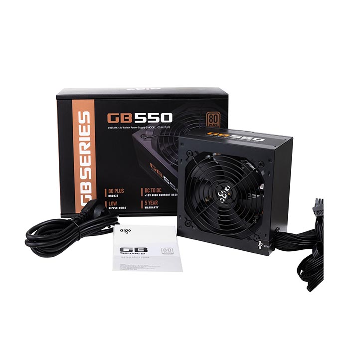NGUỒN MÁY TÍNH AIGO BRONZE GB550 - 550W (80 PLUS BRONZE/MÀU ĐEN)