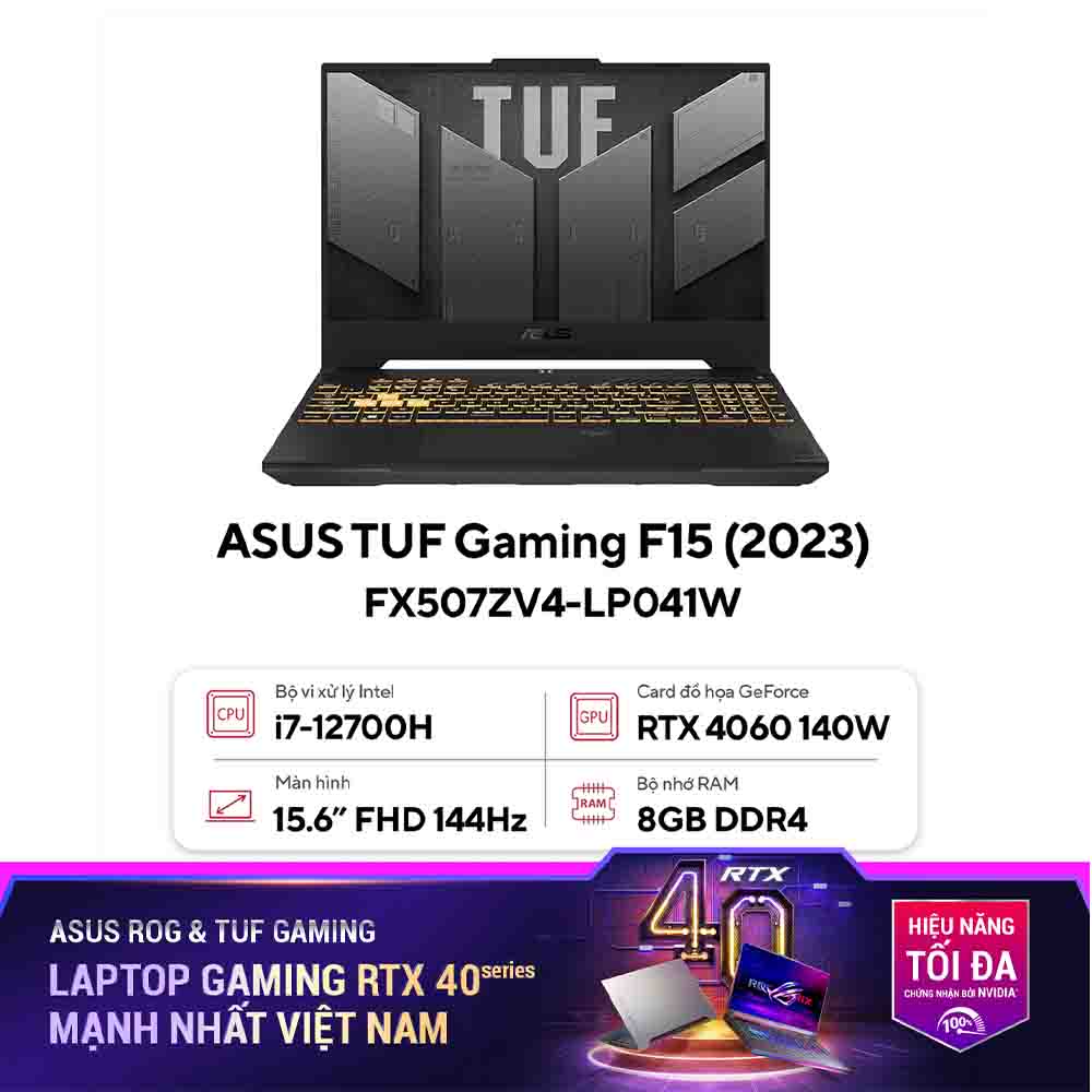 ASUS TUF F15 FX507ZV Gaming Laptop  12th Gen, i7-12700H, 16GB , 512GB SSD,  NVIDIA RTX 4060 8GB, 15.6 FHD