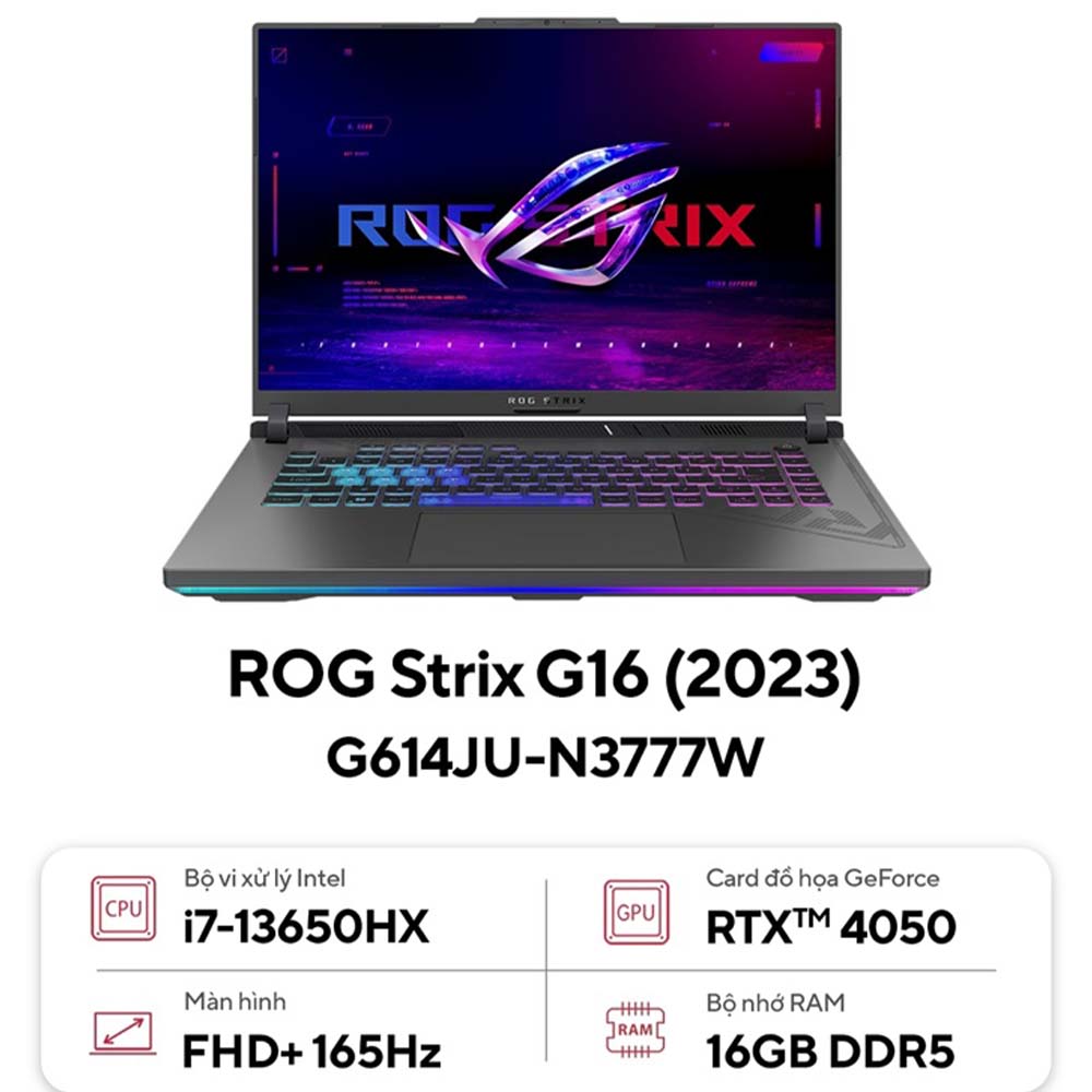 Laptop Asus ROG Strix G16 G614JU-N3777W (Intel Core i7-13650HX | 16GB | 512GB | RTX 4050 6GB | 16 inch FHD+ | Win 11 | Xám)