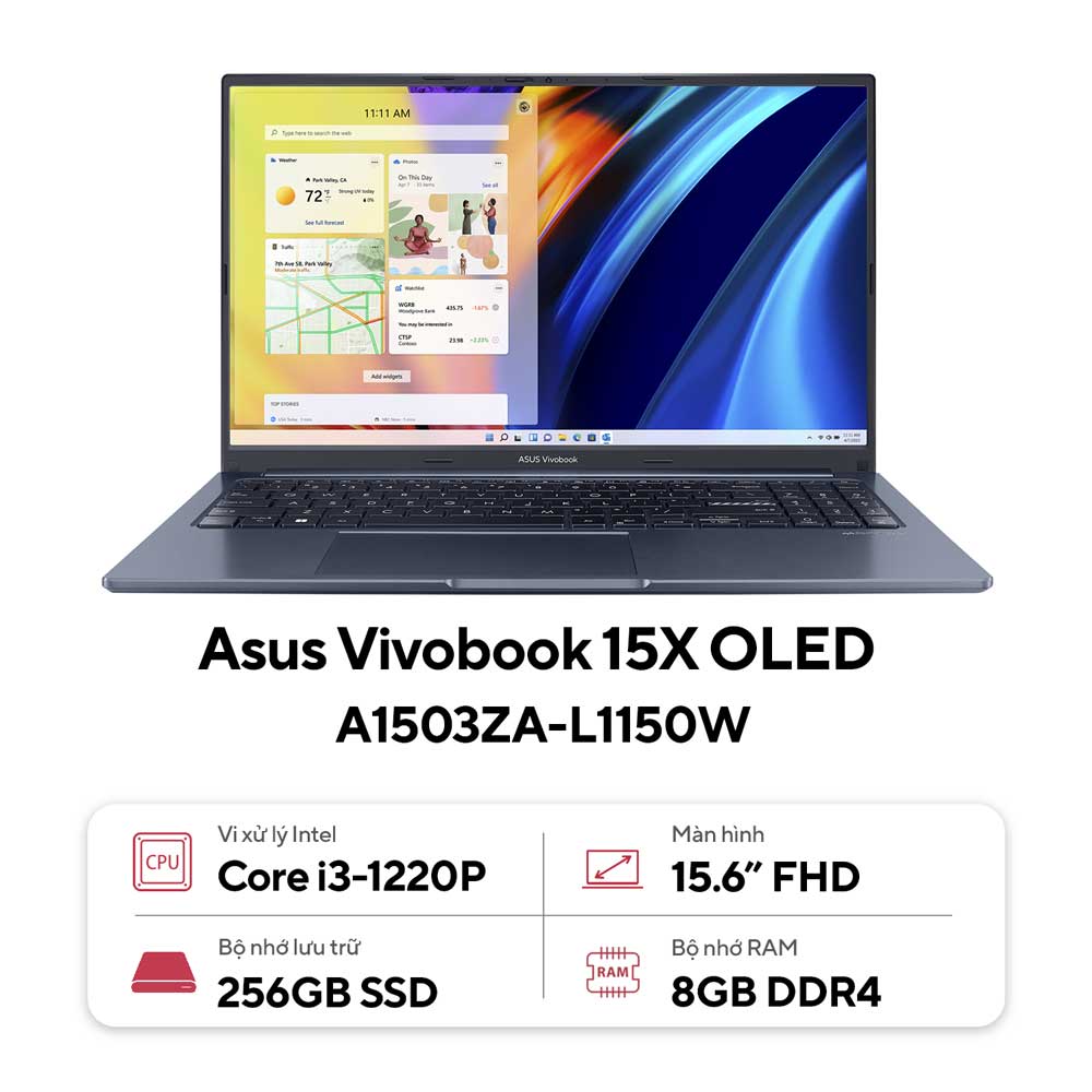 Laptop Asus Vivobook 15X OLED A1503ZA-L1150W (Intel Core i3-1220P | 8GB | 256GB | Intel UHD | 15.6inch FHD OLED | Win 11 | Xanh)