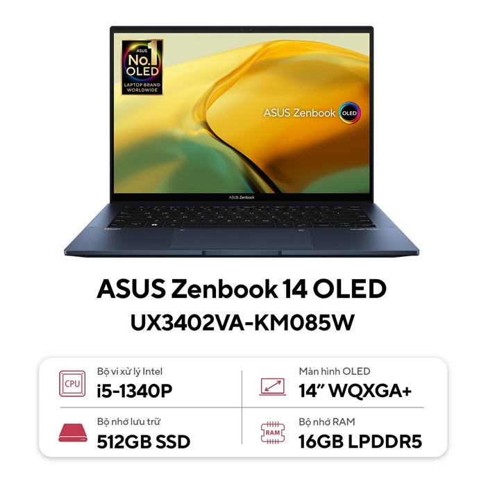 Laptop Asus Zenbook 14 OLED UX3402VA-KM085W (Intel Core I5-1340P | 16GB | 512GB | Intel Iris Xe | 14 inch OLED WQXGA+ | Win 11 | Xanh)