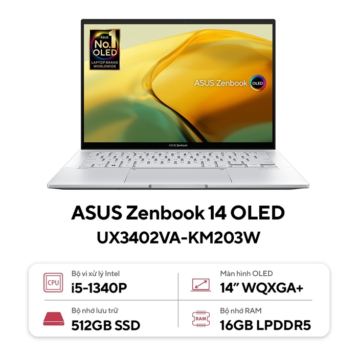 Laptop Asus Zenbook 14 OLED UX3402VA-KM203W (Intel Core I5-1340P | 16GB | 512GB | Intel Iris Xe | 14 inch OLED WQXGA+ | Win 11 | Bạc)