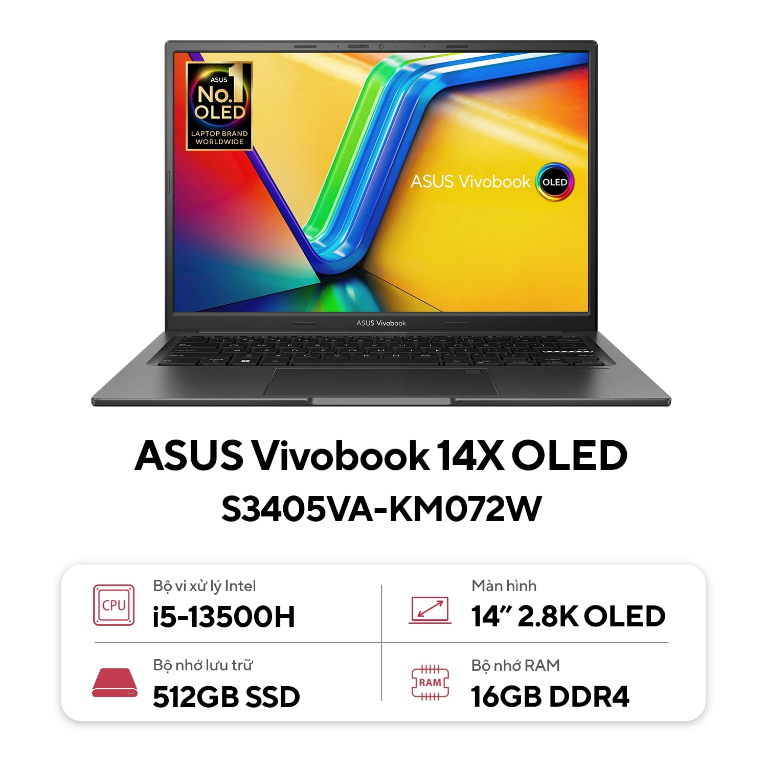 Laptop Aivobook 14X OLED S3405VA-KM072W SUS V(Core i5-13500H | 16GB | 512GB | Intel Iris Xe | 14 inch OLED | Win 11 | Đen)