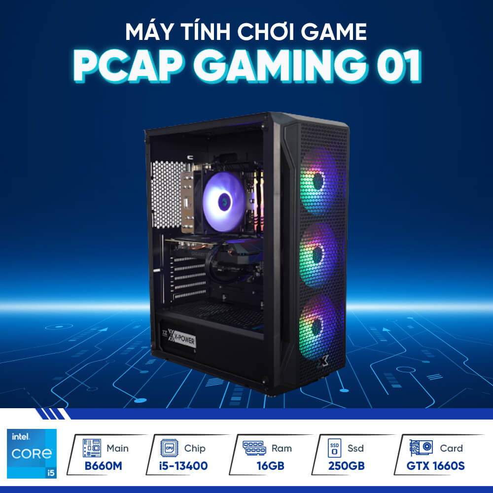 PC Gaming PCAP Gaming 01 (B660M | I5-13400 | 16GB RAM | GTX 1660 Super | SSD 250GB | PSU 600W | Có TẢN RGB)