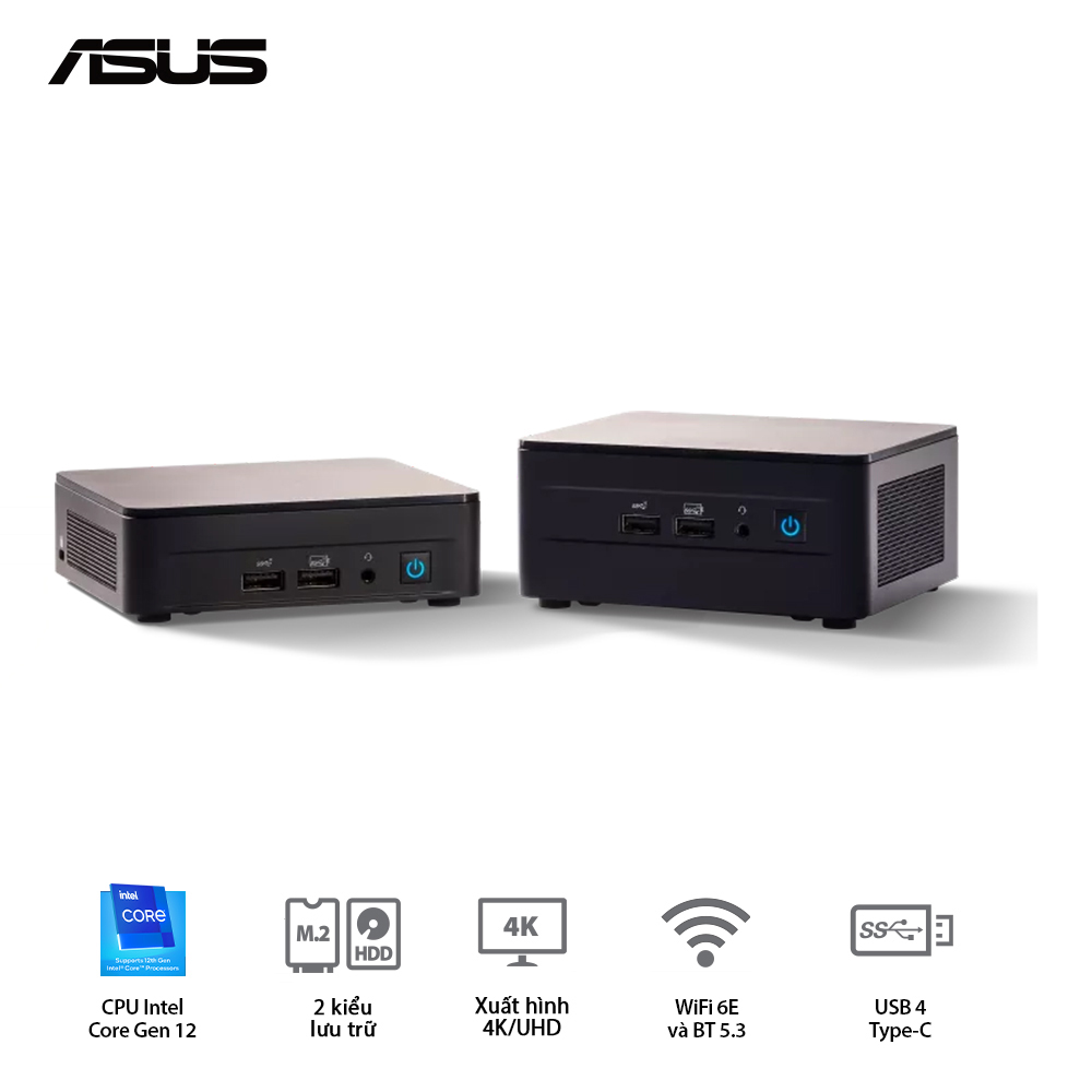Mini PC ASUS INTEL NUC 12 Pro NUC12WSHi7 (Intel Core i7-1260P | DDR4 | Iris XE Graphics | SSD NVMe | Thunderbolt 4 | Wi-Fi 6E | Đen) WallStreet Canyon - RNUC12WSHi70000 (1l)