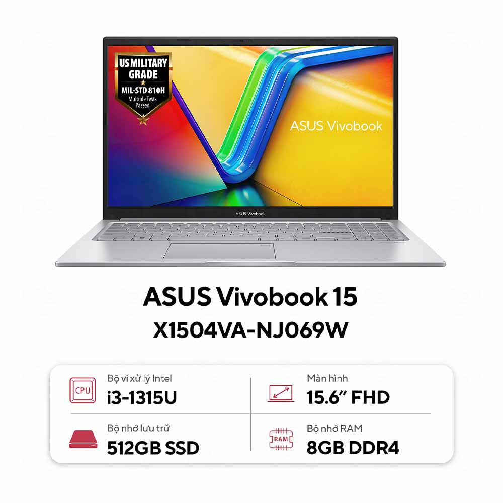 Laptop Asus Vivobook 15 X1504VA-NJ069W (Intel Core i3-1315U | 8GB | 512GB | Intel Iris Xe | 15.6 inch FHD | Win 11 | Bạc)