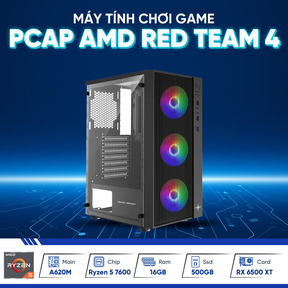 PCAP AMD Red Team 4 (AMD Ryzen 5 7600 | A620M | 16GB | 650W | 500GB | RX 6500XT)