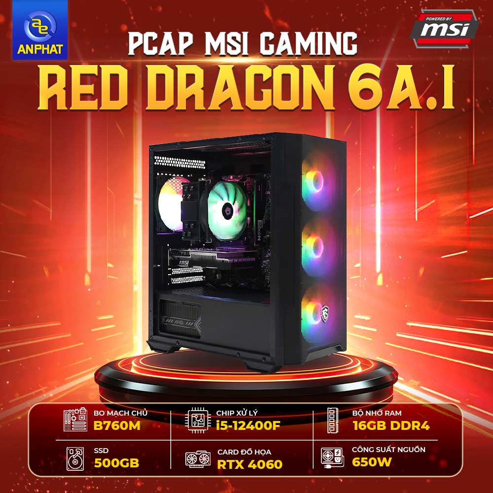 PCAP MSI GAMING RED DRAGON 6 A.I ( I5-12400F | 16GB DDR4 | RTX 4060 | SSD 500GB | 650W | TẢN NƯỚC 240 MSI ) - CẤU HÌNH MSI BUILD PC SẴN DÀNH CHO FAN RỒNG ĐỎ