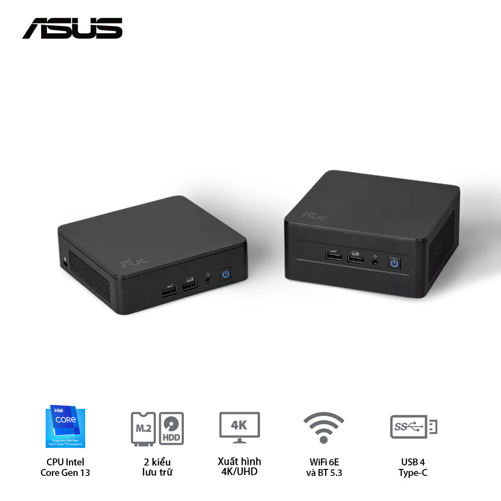MINI PC ASUS NUC13 PRO TALL _ I5-1340P/ 2XDDR4-LAPTOP / 1X M.2 NVME 2280,1X M.2 2242, 1XSATA 2.5/ 2X HDMI 2.1/ WLAN_BT _ RNUC13ANHI500001I