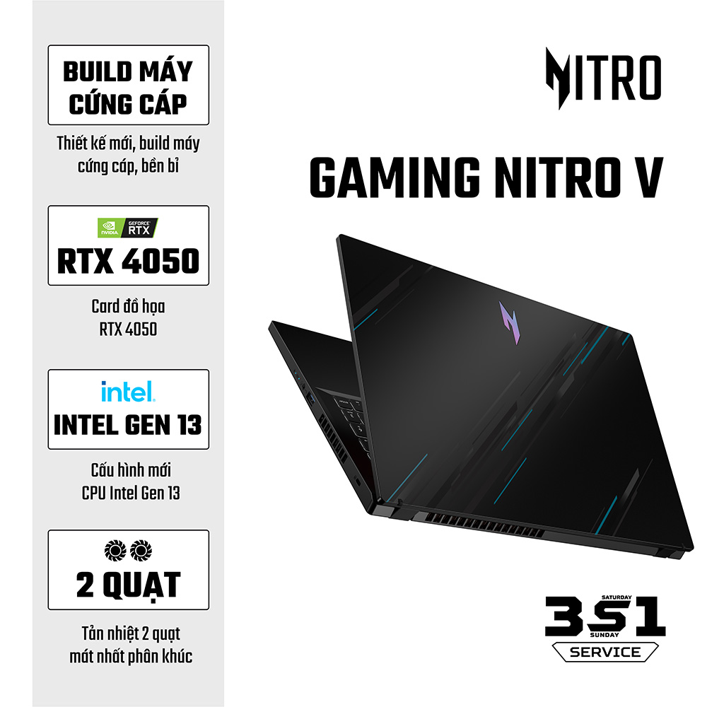 Laptop Acer Gaming Nitro V ANV15-51-75GS NH.QN8SV.005 (Intel Core i7-13620H | 2*8GB | 512GB | RTX 4050 6GB | 15.6 inch FHD | Win 11 | Black)