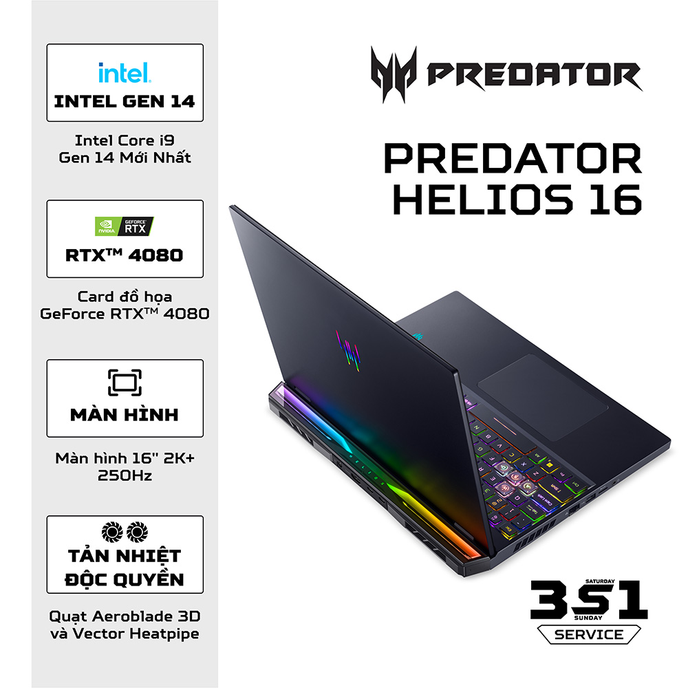 Laptop Acer Predator Helios 16 PH16-72-95ZM NH.QNZSV.008 (Intel Core i9-14900HX | 32GB | 2TB | 16 inch 2K | RTX 4080| Win 11 | Đen)