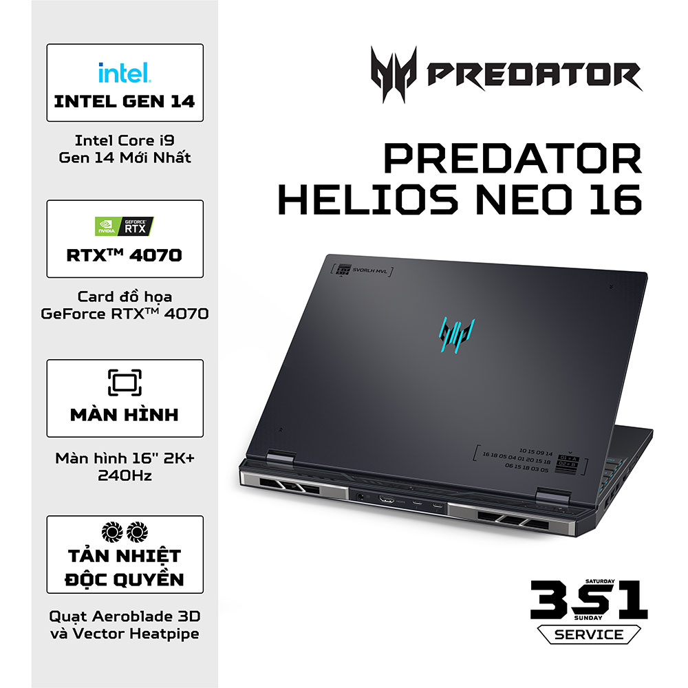 Laptop Acer Predator Helios Neo 16 PHN16-72-94KC NH.QNMSV.005 (Intel Core i9-14900HX | 16GB | 1TB | RTX 4070 8GB | 16 inch WQXGA | Win 11 | Đen)
