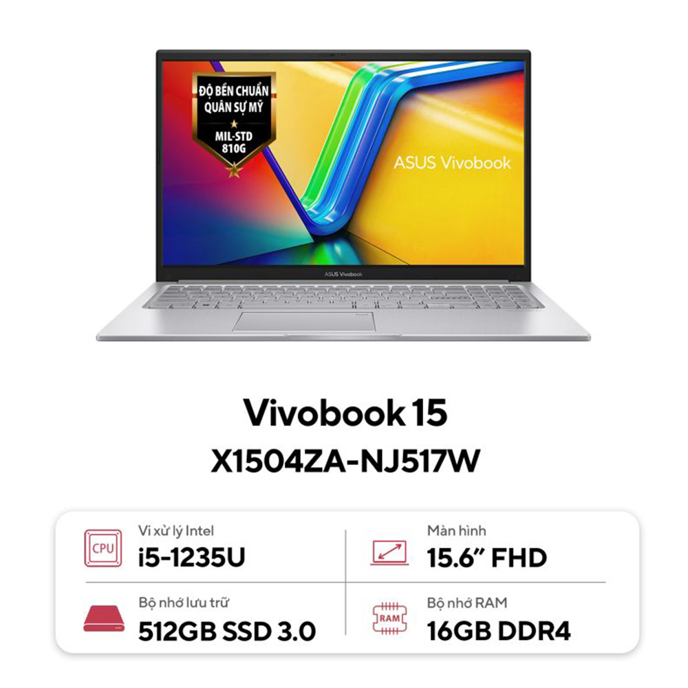 Laptop Asus Vivobook 15 X1504ZA-NJ517W (Intel Core i5-1235U | 16GB | 512GB | Intel Iris Xe | 15.6 inch FHD | Win 11 | Bạc)