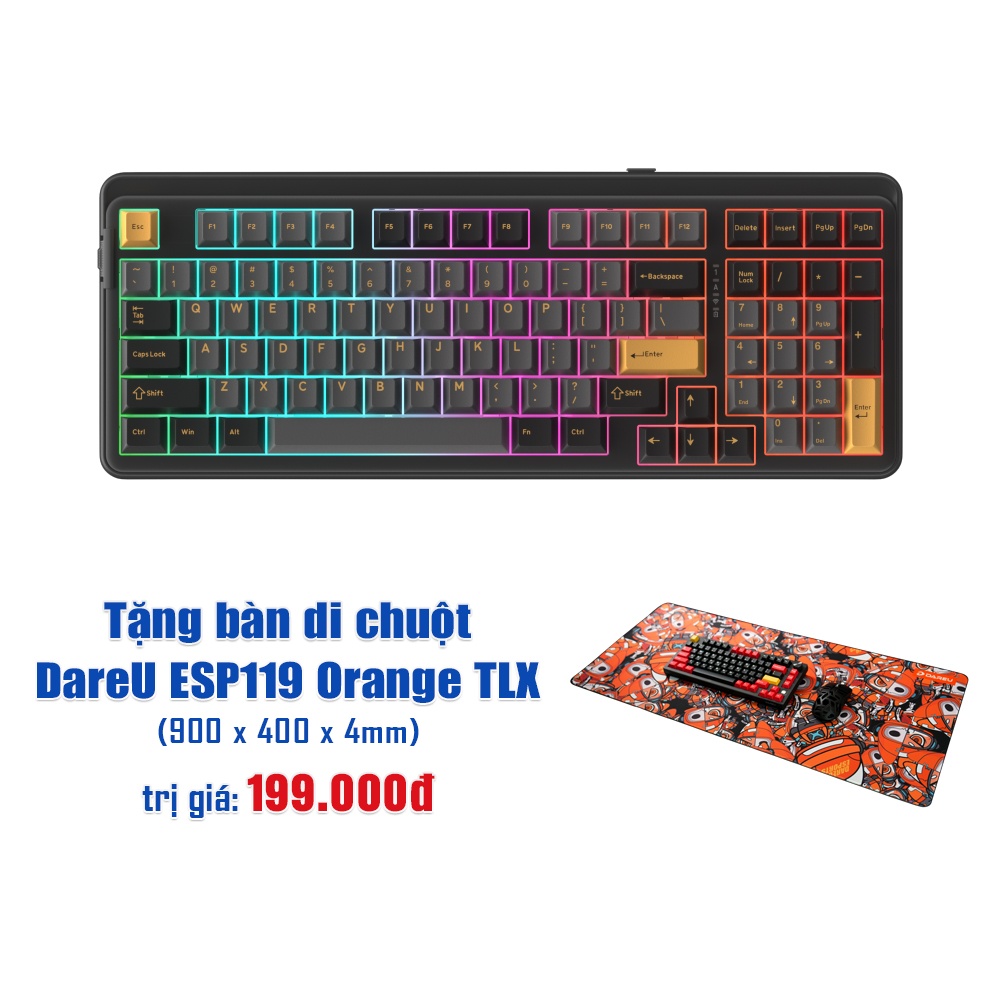 Bàn phím cơ DareU EK98 Pro Triple Mode Black Golden DareU Cloud switch