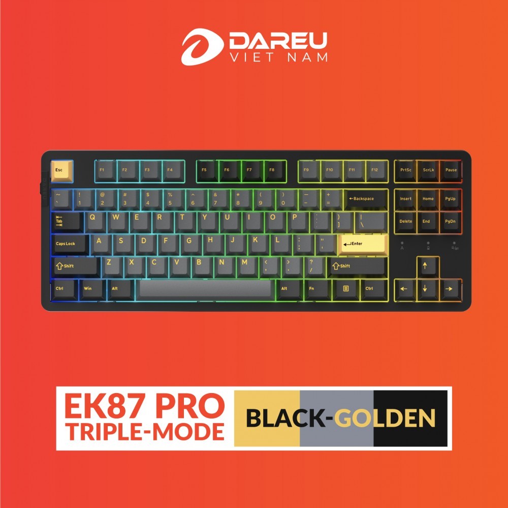 Bàn phím cơ DareU EK87 Pro Triple Mode Black Golden DareU Dream switch