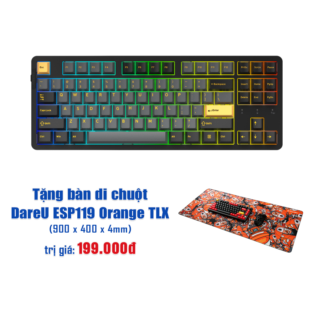 Bàn phím cơ DareU EK87 Pro Triple Mode Black Golden DareU Cloud switch