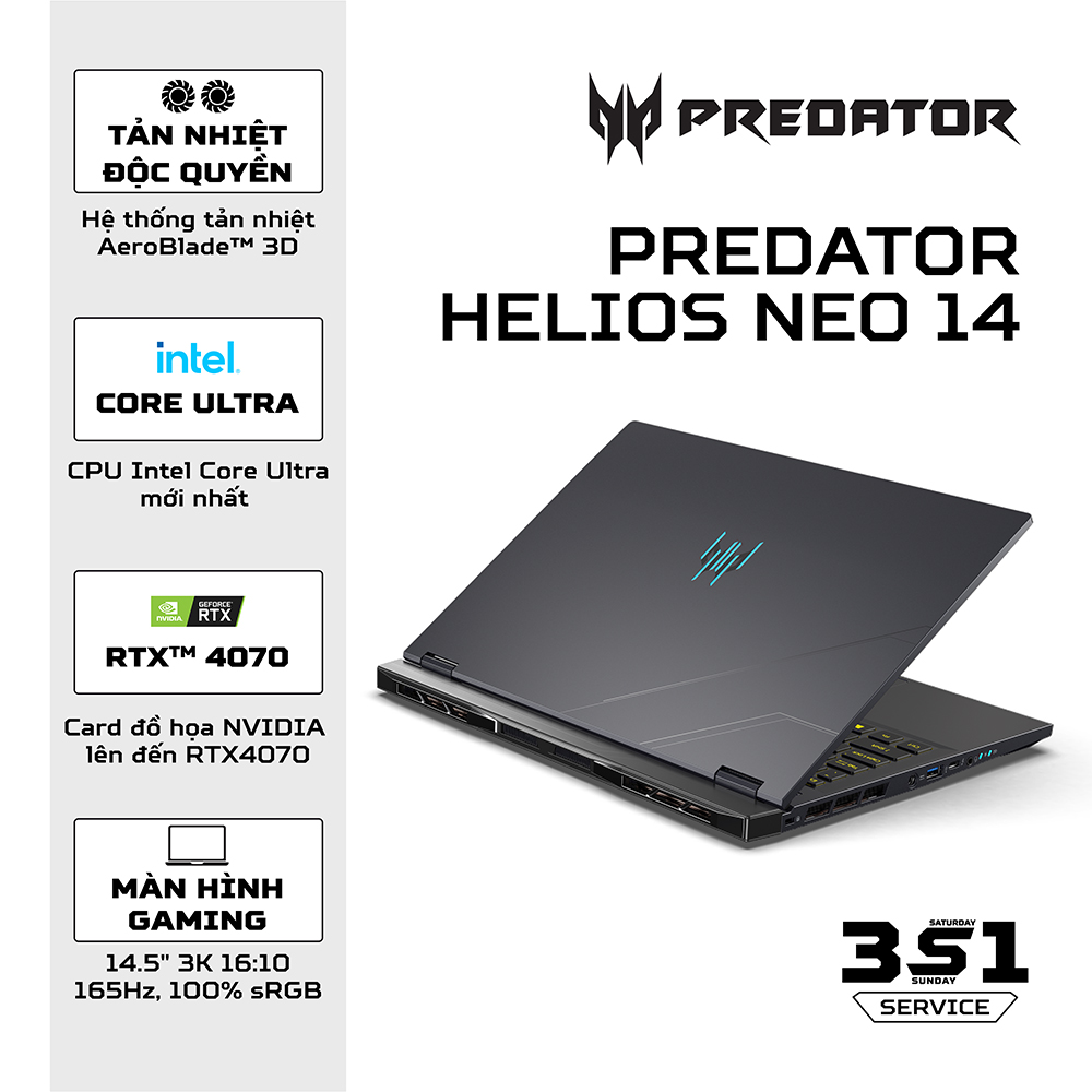 Laptop Acer Predator Helios Neo 14 PHN14-51-99Y8 NH.QRPSV.001 (Intel Core U9 185H |RTX 4060 8GB| 32GB | 1TB | | 14.5 inch WQXGA | Win 11 | Đen)