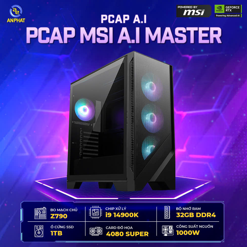 PCAP MSI A.I Master ( i9 14900K | 32GB DDR5 | 1TB SSD | RTX 4080 Super | Tản nước MSI 360)