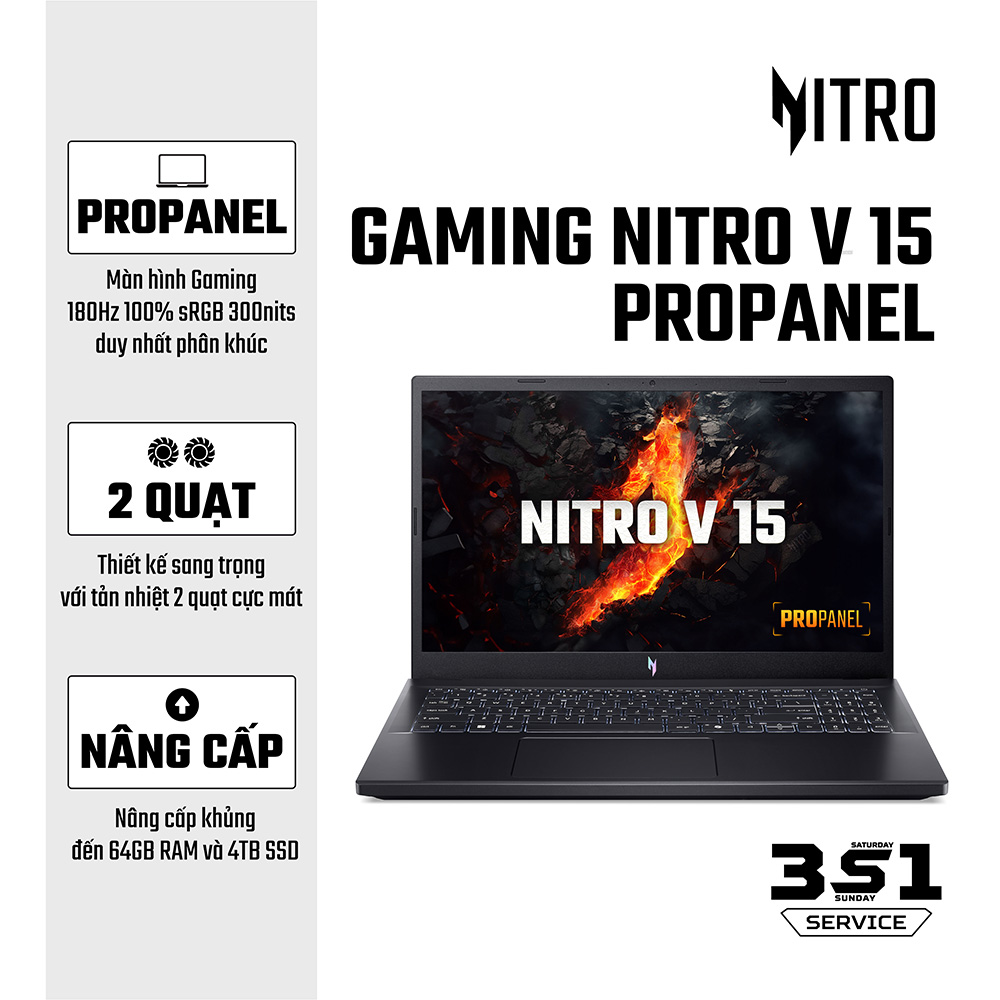 LAPTOP GAMING ACER NITRO V 15 PROPANEL ANV15-41-R7AP NH.QPGSV.002 (AMD RYZEN 5 7535HS | RTX 2050 | 16GB | 512GB | 15.6 INCH FHD | WIN 11 | ĐEN)