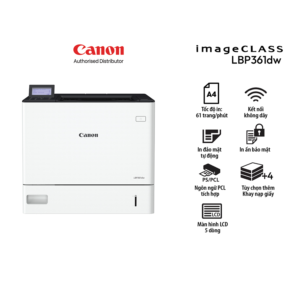 MÁY IN LASER ĐEN TRẮNG CANON LBP361DW (IN ĐẢO MẶT| A4| A5| USB| LAN| WIFI)