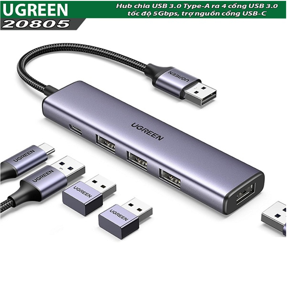 BỘ CHIA HUB 3.0 4 CỔNG MÀU ĐEN UGREEN (20805)