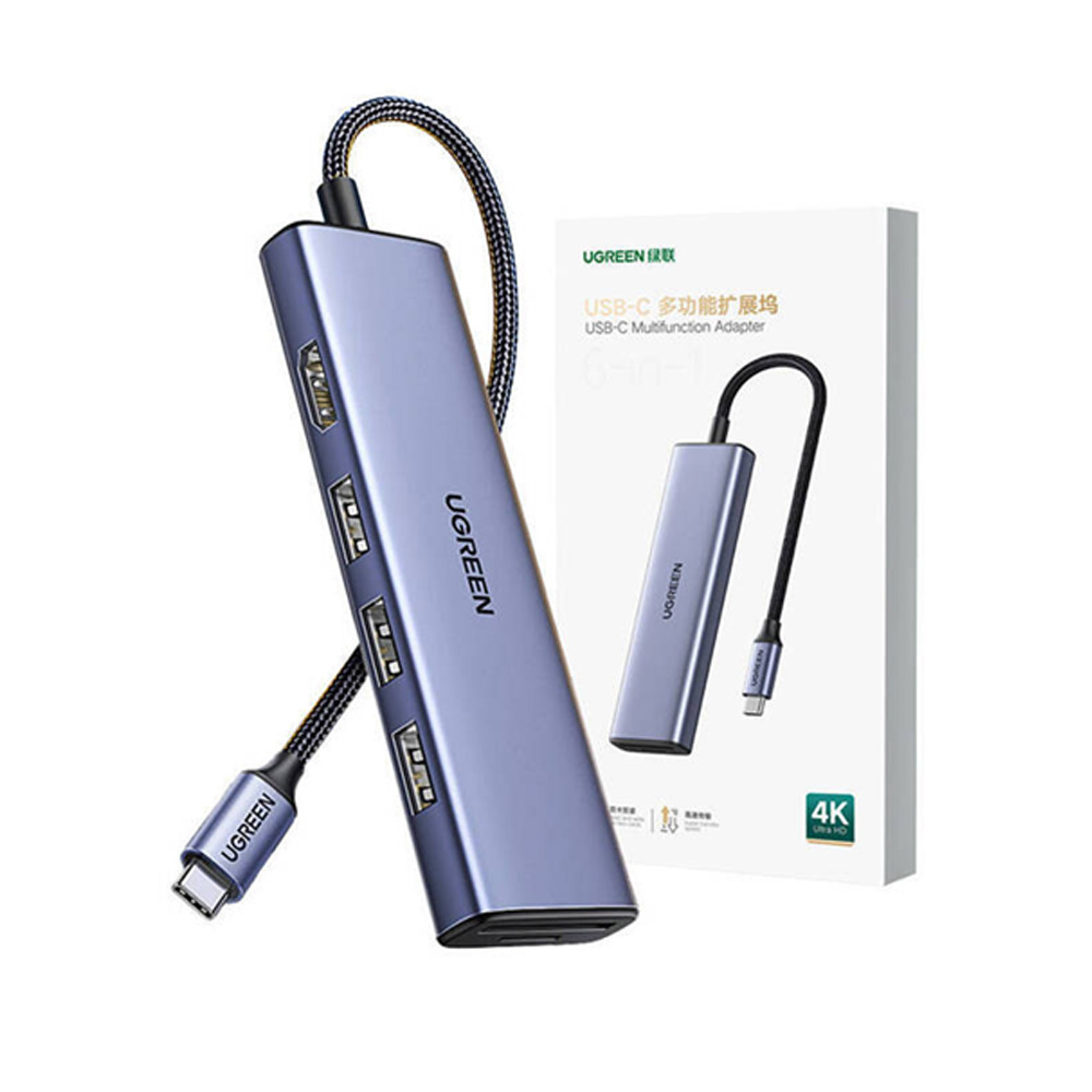 BỘ CHUYỂN ĐỔI USB-C SANG 3*USB 3.0+HDMI+SD/TF HỖ TRỢ 4K UGREEN (20956A)