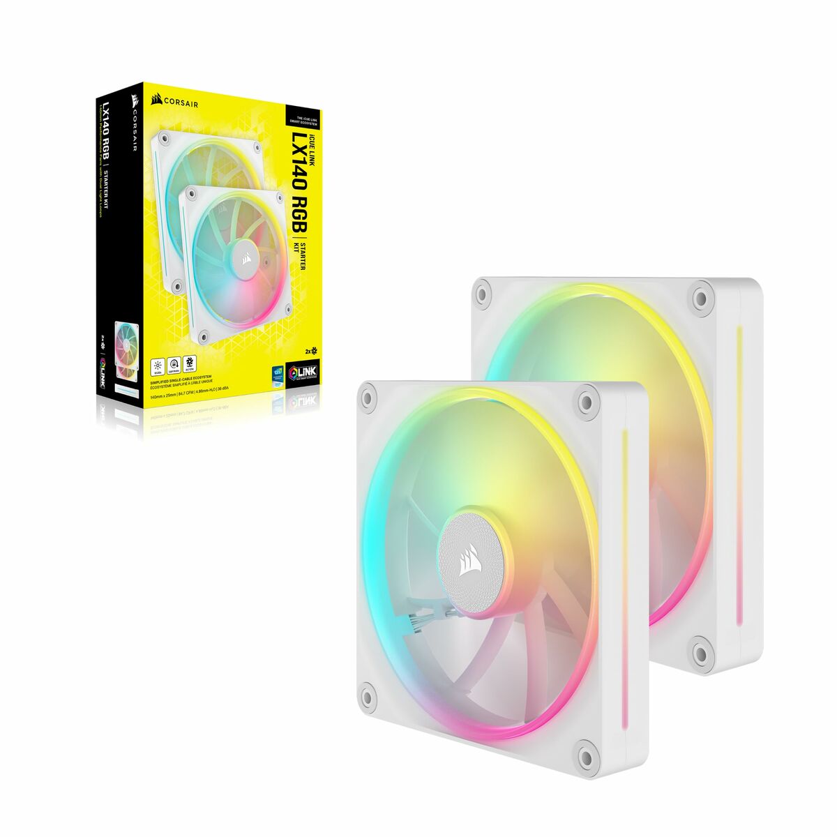 Bộ 2 quạt máy tính Corsair iCUE LINK LX140 RGB White CO-9051032-WW