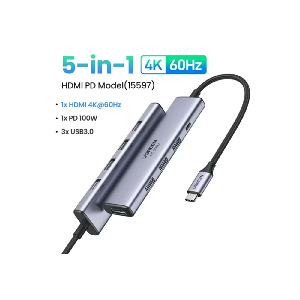 BỘ CHUYỂN ĐỔI USB-C SANG 3*USB 3.0+HDMI+PD HỖ TRỢ 4K UGREEN (15597)