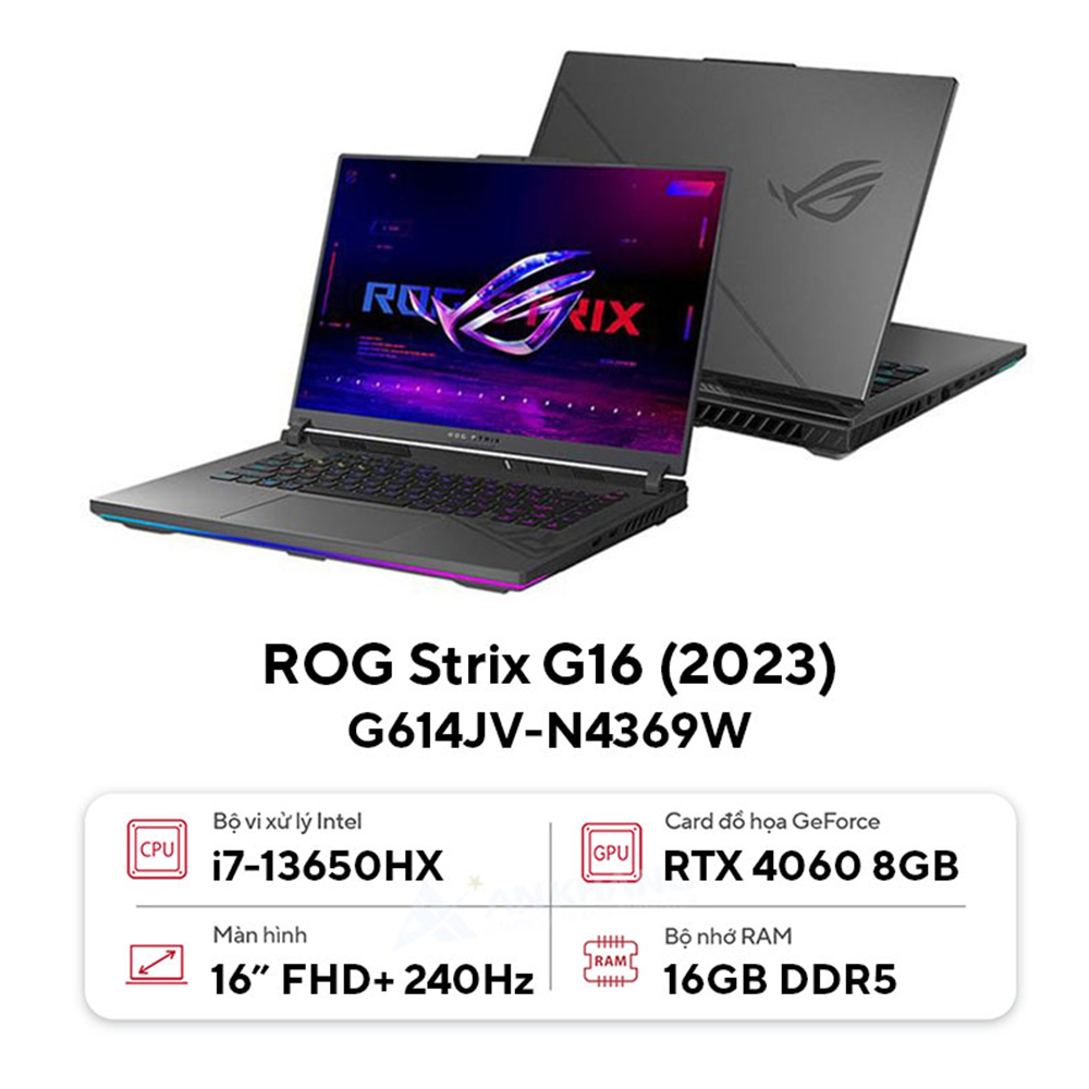 Laptop ASUS ROG Strix G16 G614JV-N4369W (Intel Core i7-13650HX | RTX 4060 | 16 inch WUXGA | 16GB | 1TB | Win 11 | Xám)