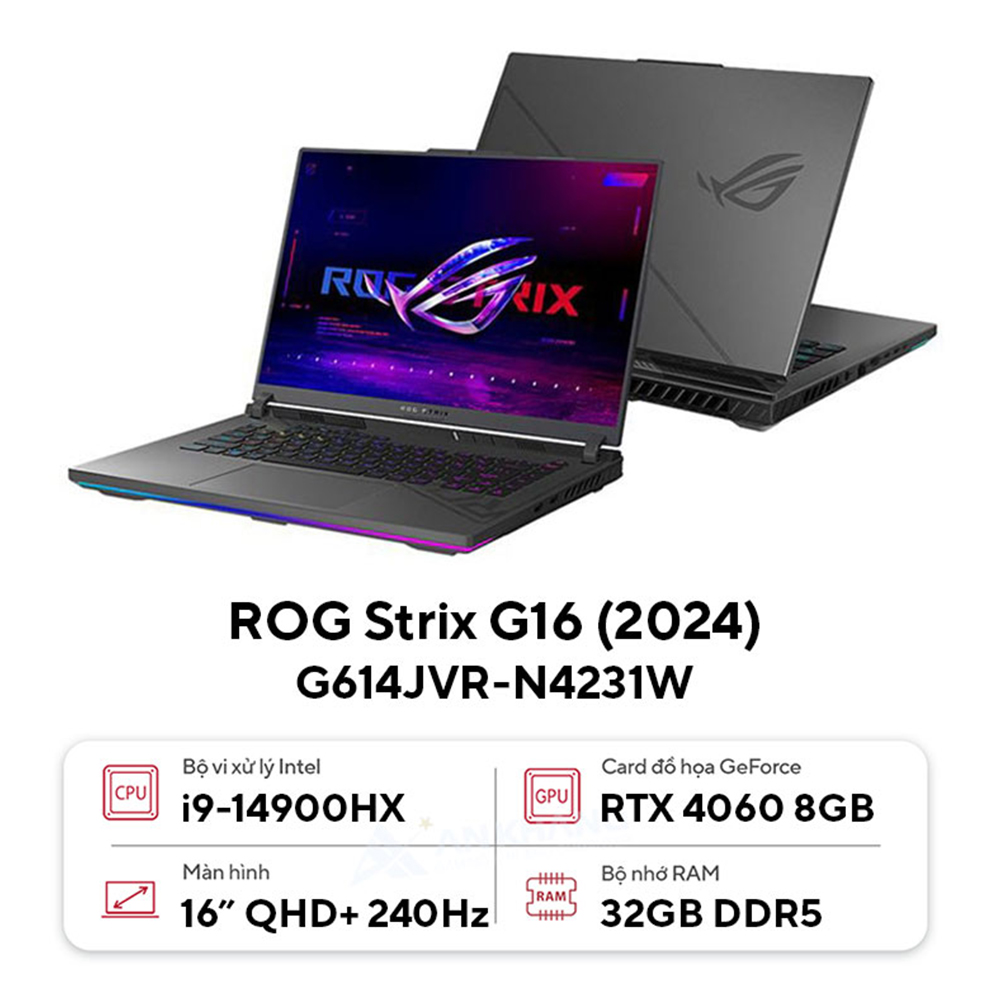 Laptop Asus ROG Strix G16 G614JVR-N4231W (Intel Core i9 14900HX | RTX 4060 | 16 inch 2.5K | 32GB | 1TB | Win 11 | Xám)