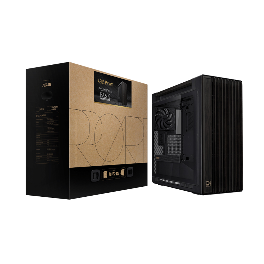 VỎ CASE MÁY TÍNH ASUS PROART PA602 WOOD TG PWM BLACK (EATX, 3 FAN, BẢN GỖ, KÍNH CƯỜNG LỰC)