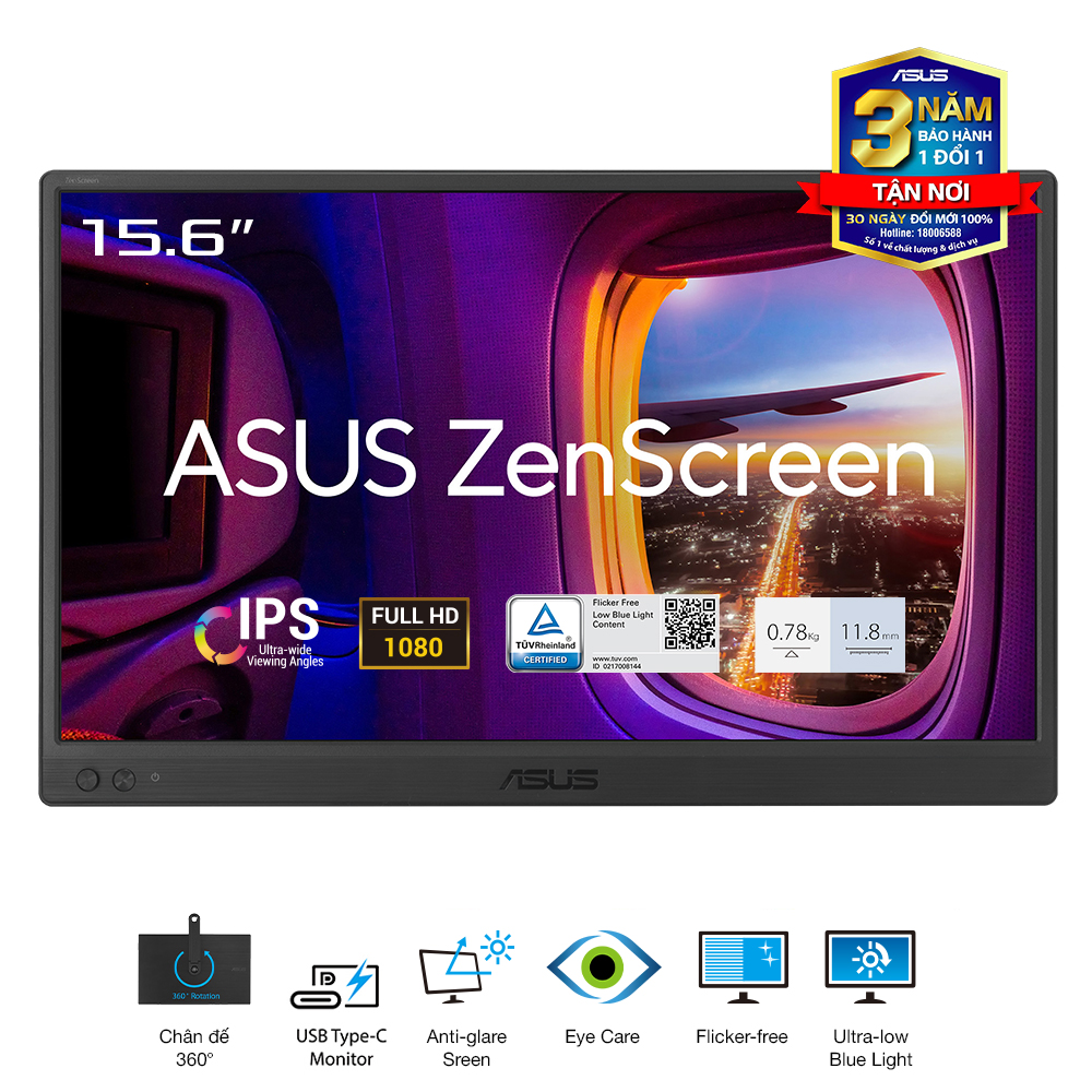 Màn Hình Di Động ASUS ZenScreen MB169CK (15.6 inch - IPS - FHD - 60Hz - 5ms - USB Type-C - Chân đế 360°)