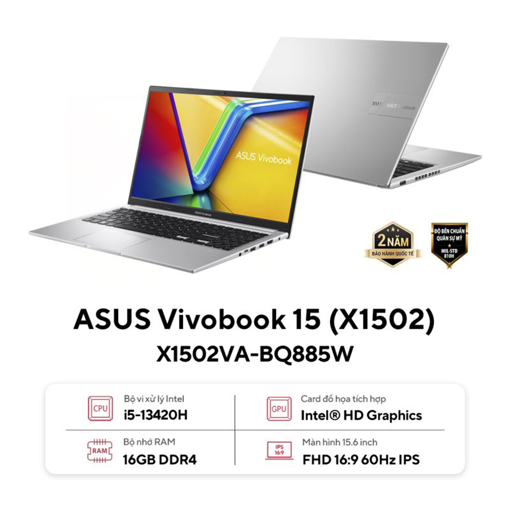 Laptop Asus Vivobook 15 X1502VA-BQ885W (Intel Core i5-13420H | 16GB | 512GB | Intel UHD | 15.6 inch FHD IPS | Win 11 | Bạc)
