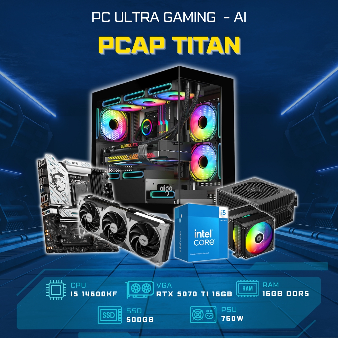 PC ULTRA GAMING AI - PCAP TITAN ( I5 14600KF - RTX 5070 TI - 16GB RAM - 500GB SSD)