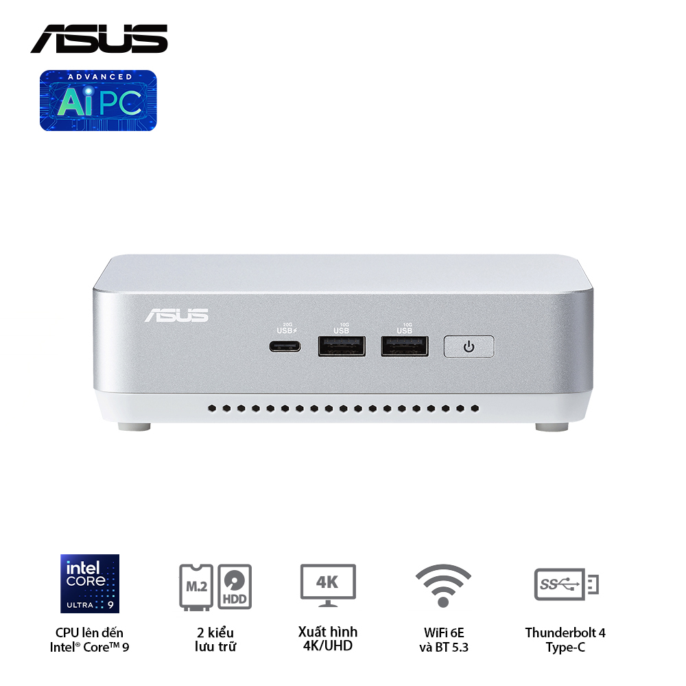 Bộ Mini PC Asus NUC 14 PRO Tall RNUC14RVSU7 (U7- 155H | 2xNVMe | 2x HDMI 2.1 | 2x DP 1.4a | VESA MOUNT | WHITE)