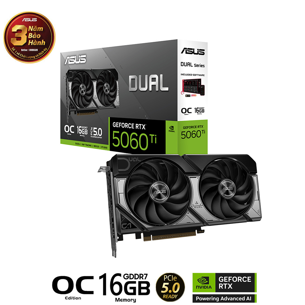 VGA ASUS DUAL RTX 5060 TI 16GB GDDR7 OC (DUAL-RTX5060TI-O16G)
